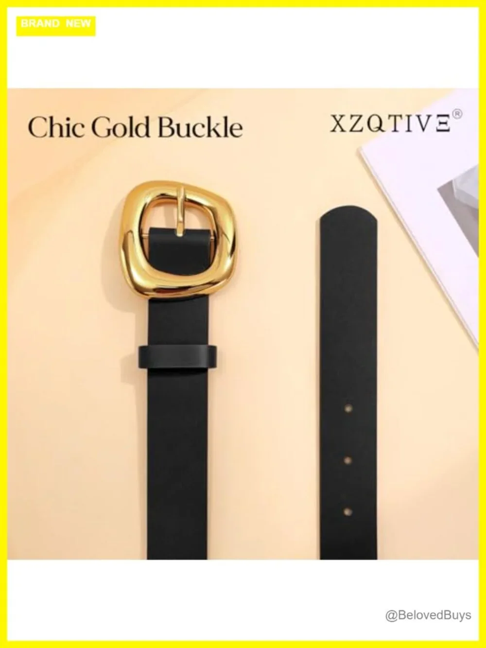 Women's Faux Leather Belt with Gold Buckle Adjustable